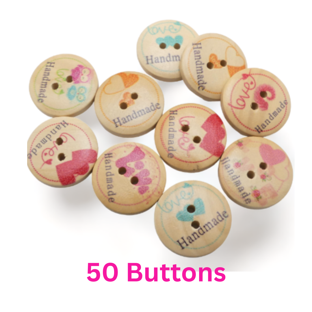 Handmade With Love Wooden Buttons 20mm Sewing Crafts 20s / 30s Button