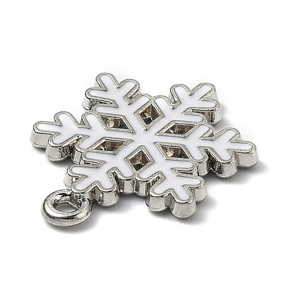10 White Snowflake Enamel Charms