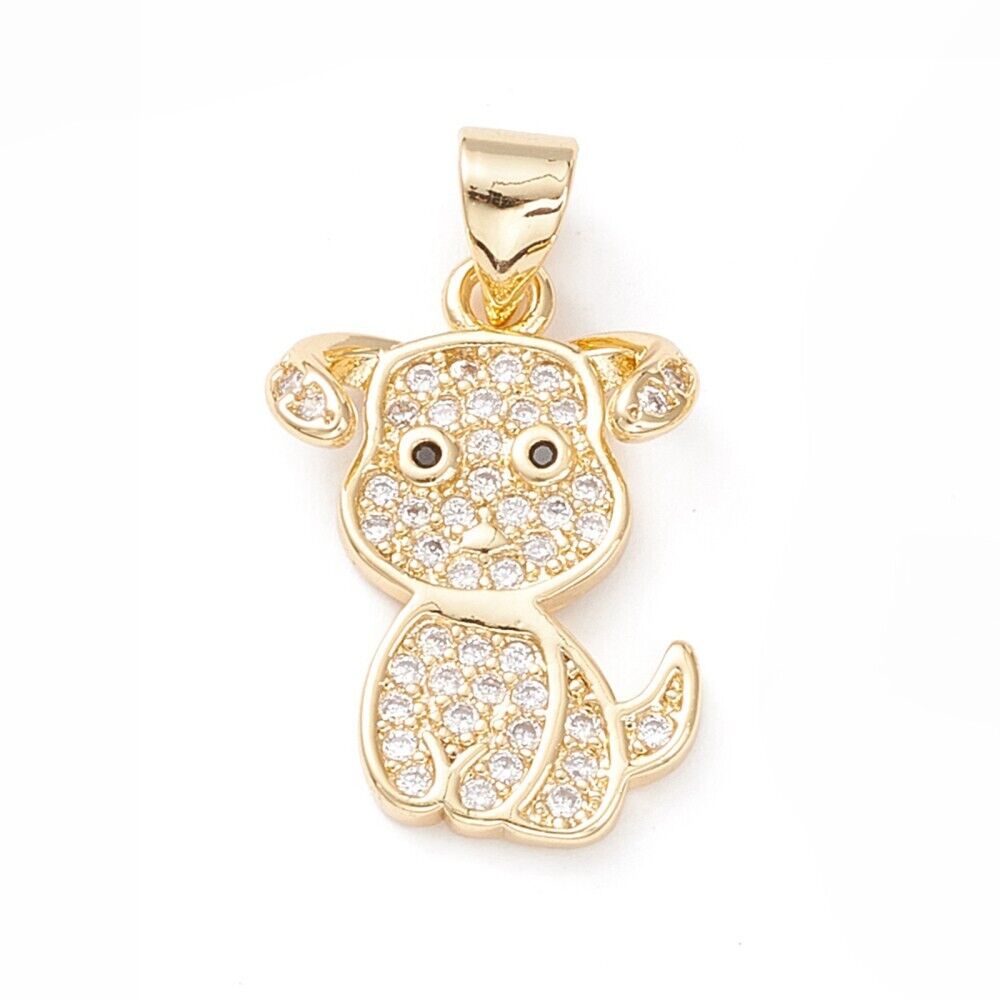18K Gold Plated Dog Cubic Zirconia Pendant