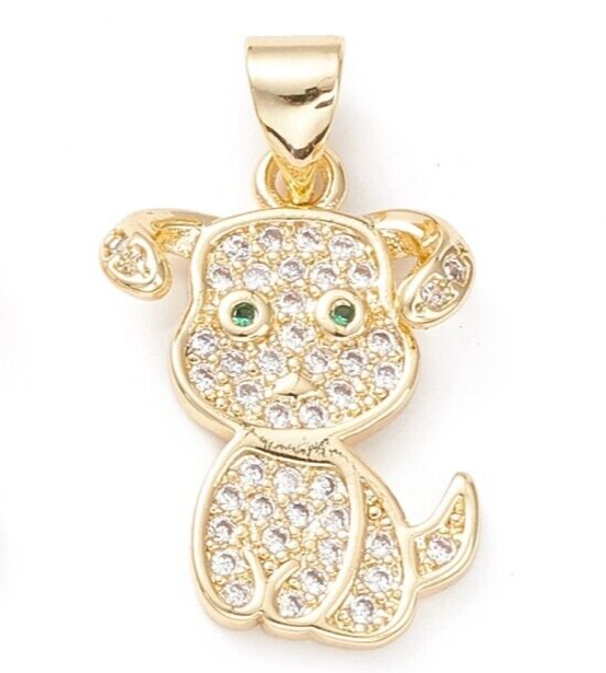 18K Gold Plated Dog Cubic Zirconia Pendant