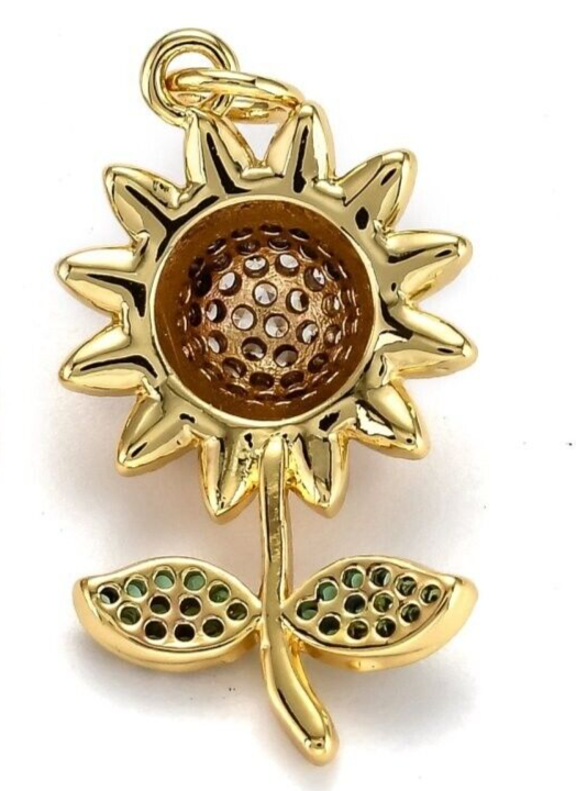 18K Gold Plated Sunflower Cubic Zirconia Pendent / Gold Plated Flower Pendant