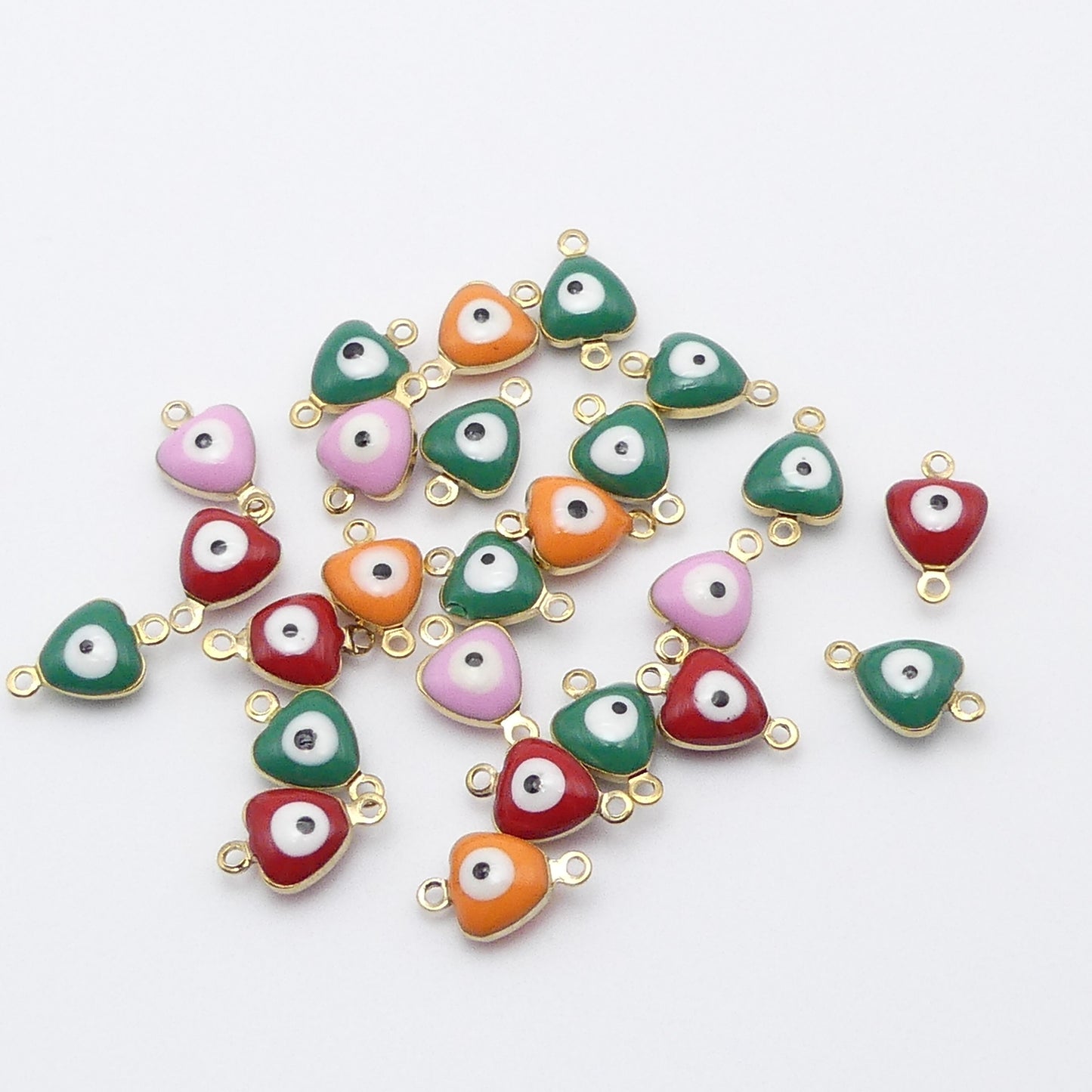 25 Mixed Enamel Evil Eye Connector Bead Charms Random Mix Jewellery Making Craft