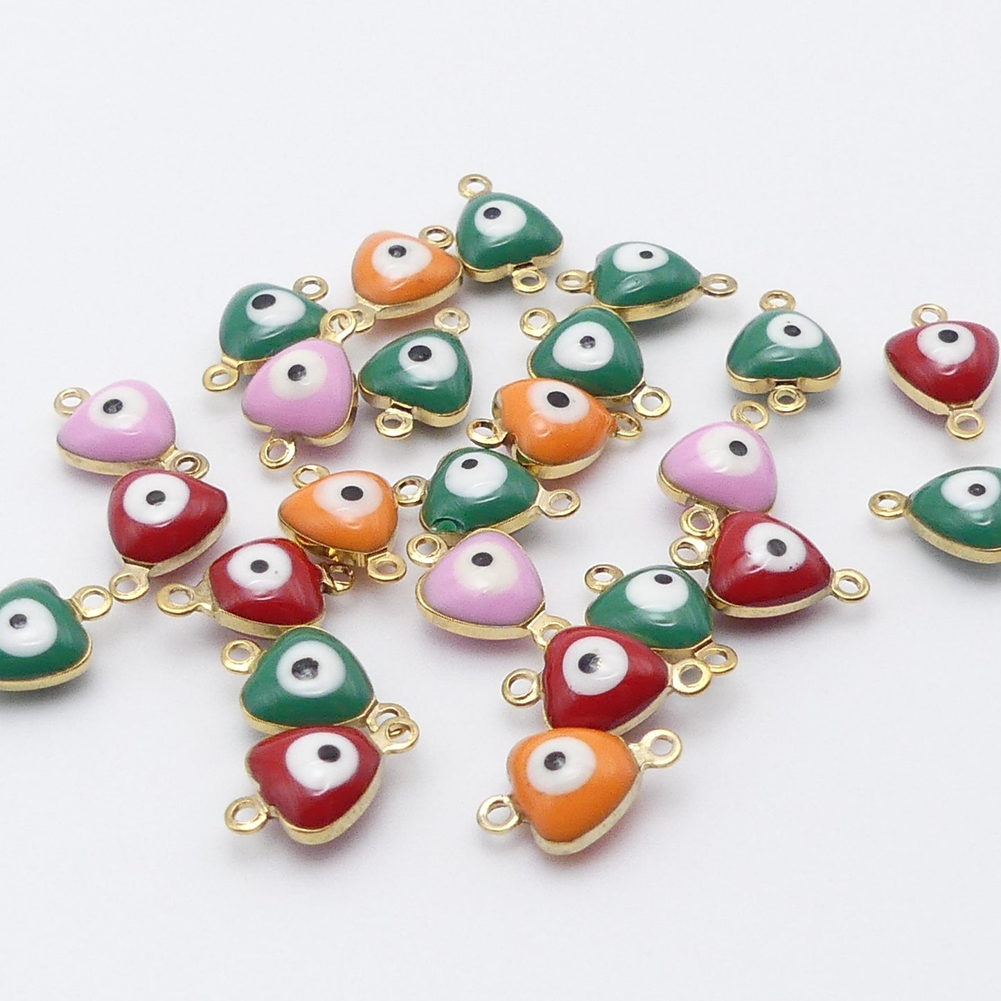 25 Mixed Enamel Evil Eye Connector Bead Charms Random Mix Jewellery Making Craft