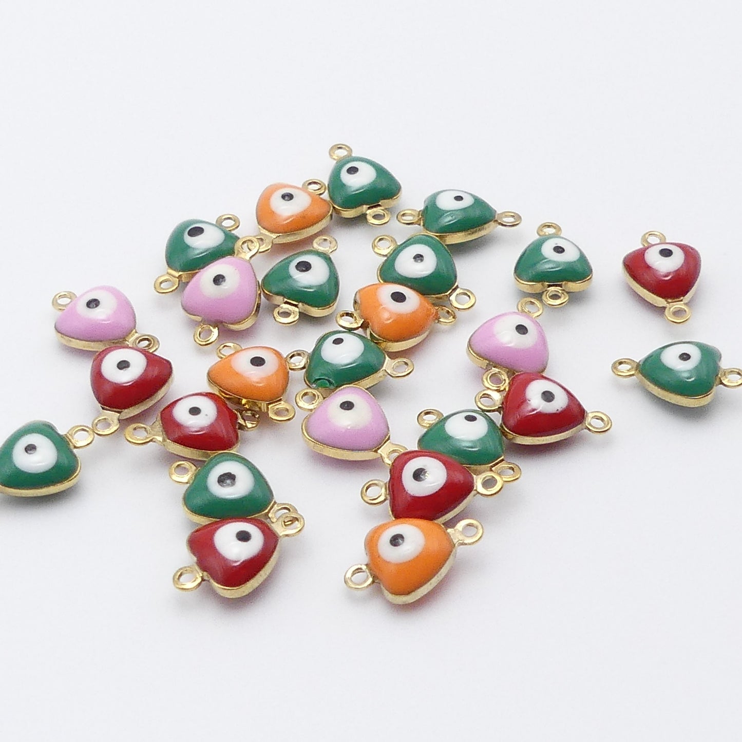 25 Mixed Enamel Evil Eye Connector Bead Charms Random Mix Jewellery Making Craft