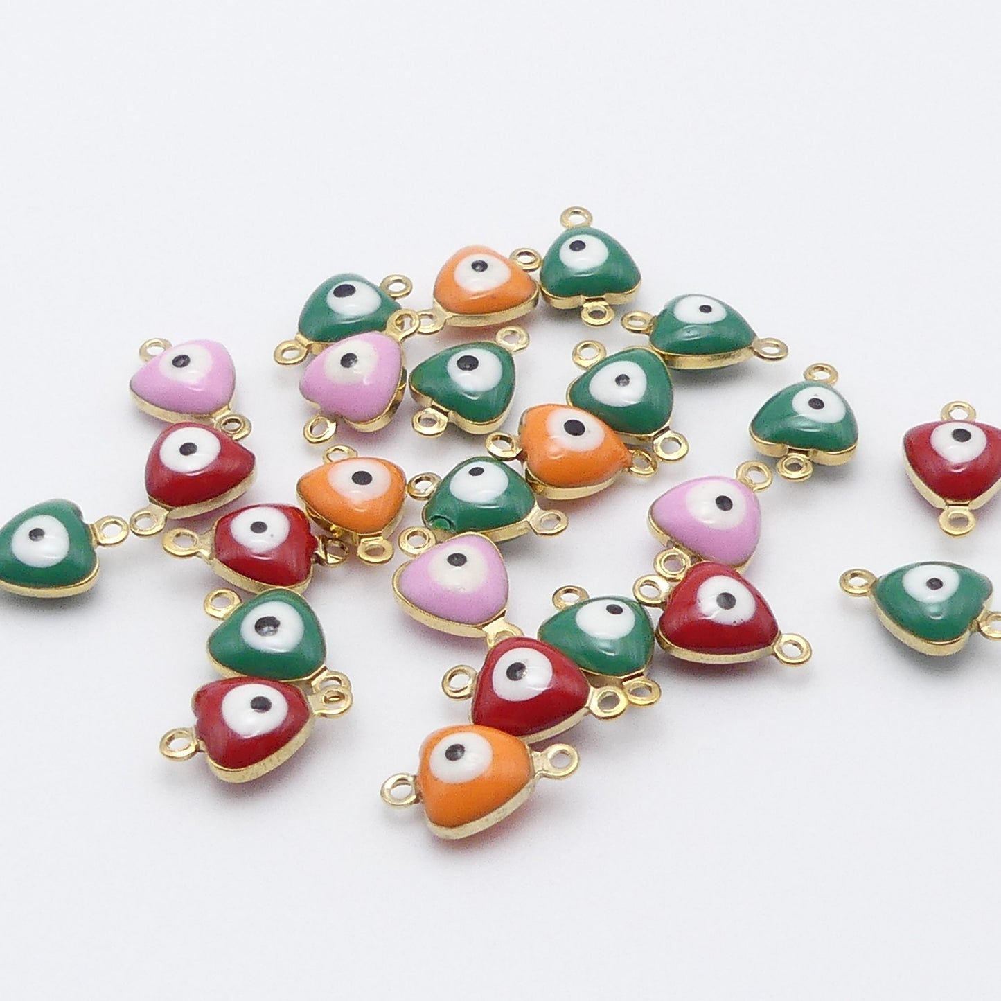 25 Mixed Enamel Evil Eye Connector Bead Charms Random Mix Jewellery Making Craft
