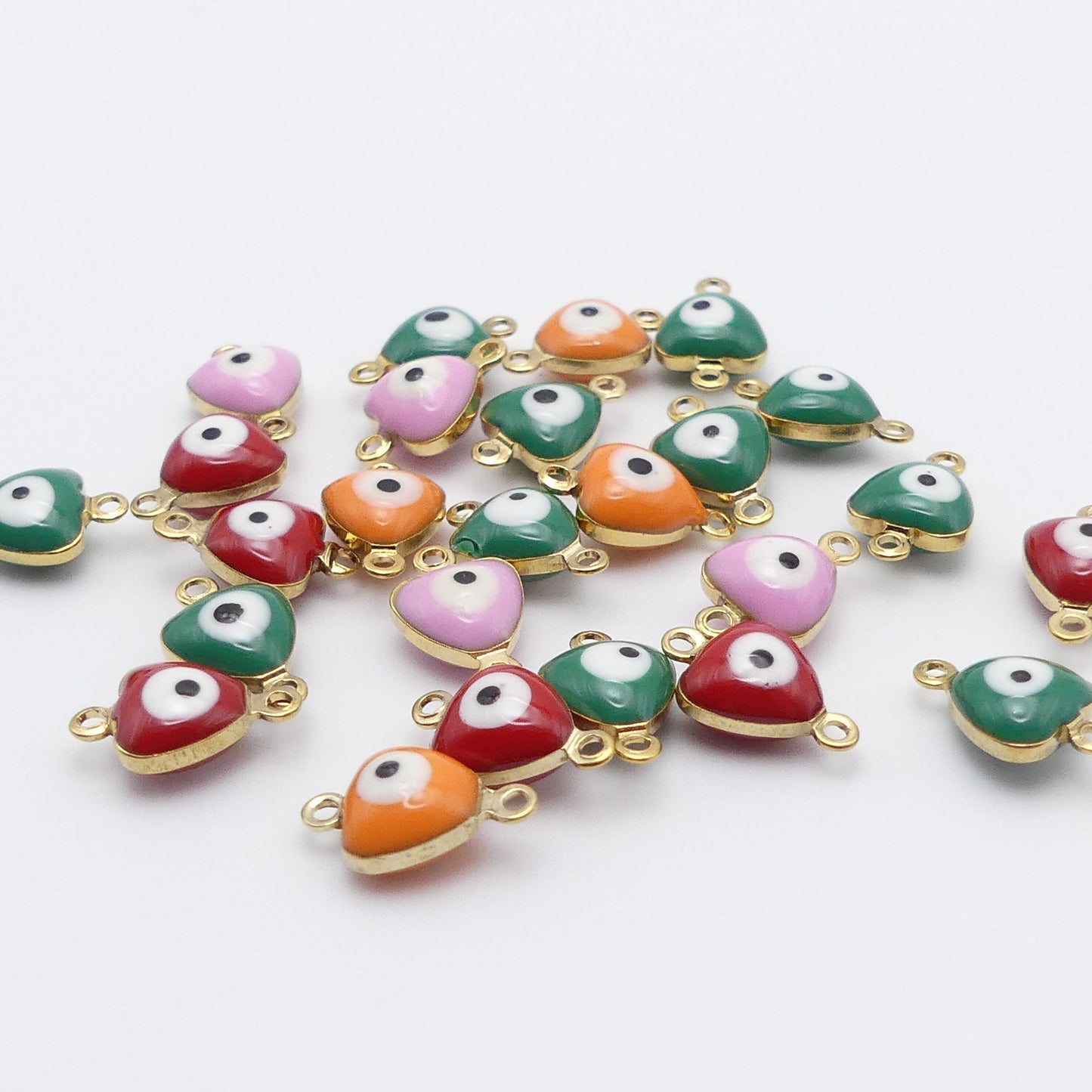 25 Mixed Enamel Evil Eye Connector Bead Charms Random Mix Jewellery Making Craft