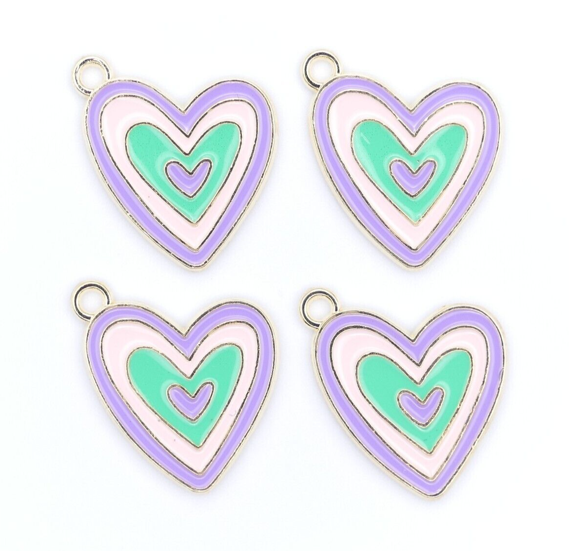 4 Multicoloured Pastel Enamel Heart Charms