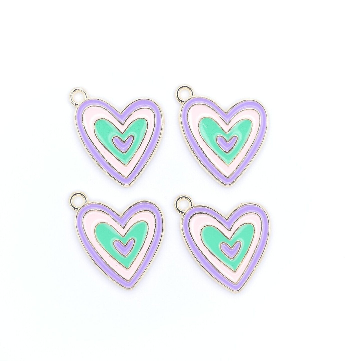 4 Multicoloured Pastel Enamel Heart Charms