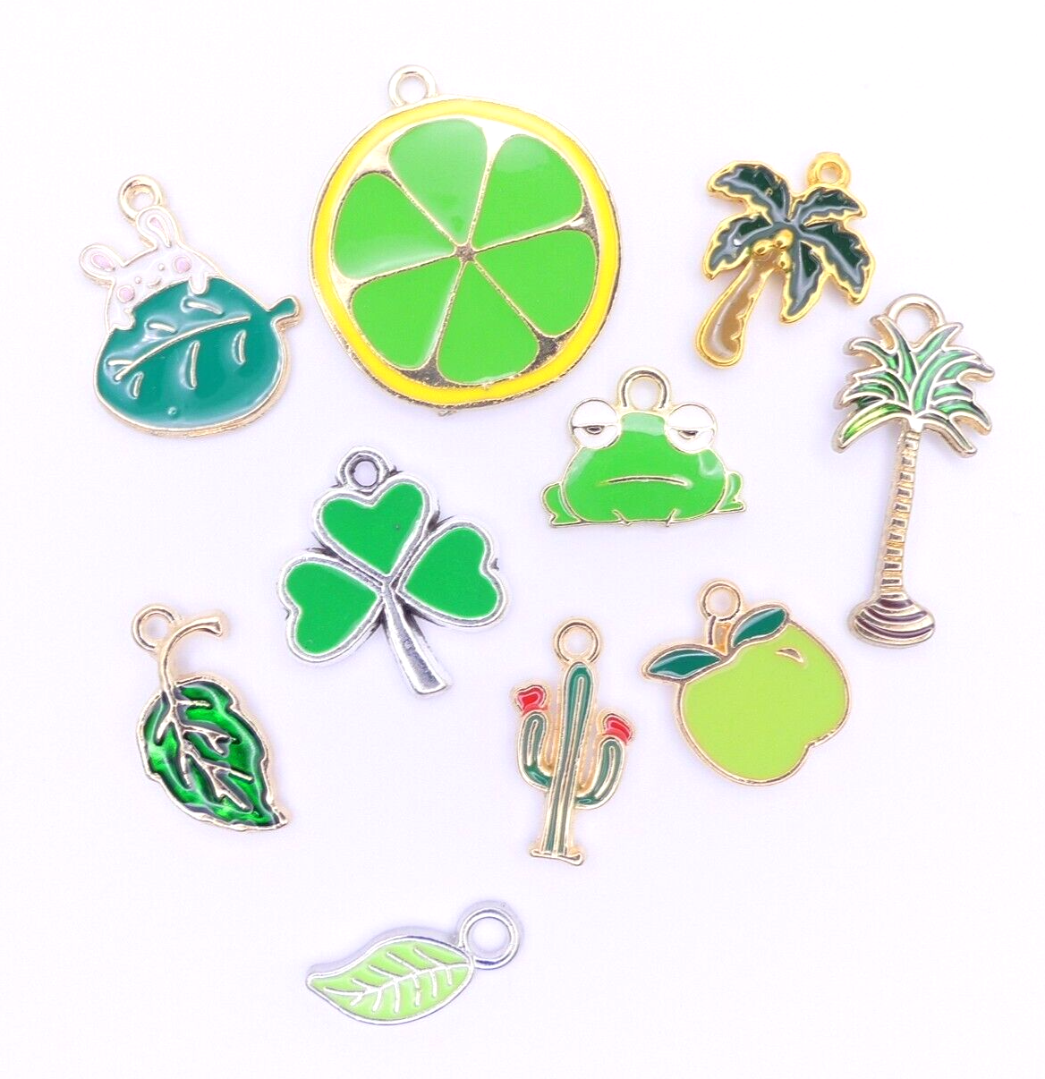 10 Lime Green Holiday Mixed Enamel Charms Jewellery Making