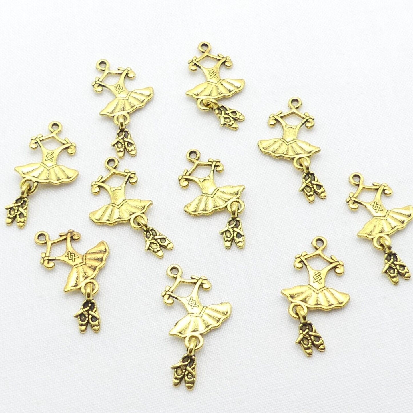 10 Ballet Tutu Dress Charms Tibetan Alloy Gold Tone