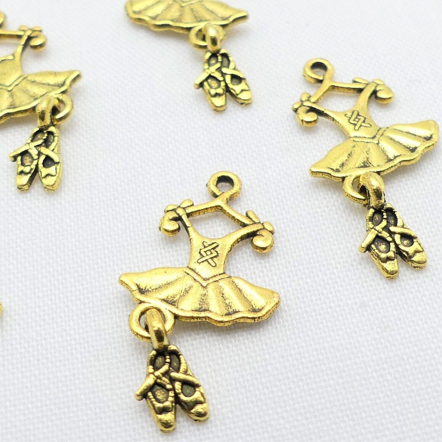 10 Ballet Tutu Dress Charms Tibetan Alloy Gold Tone