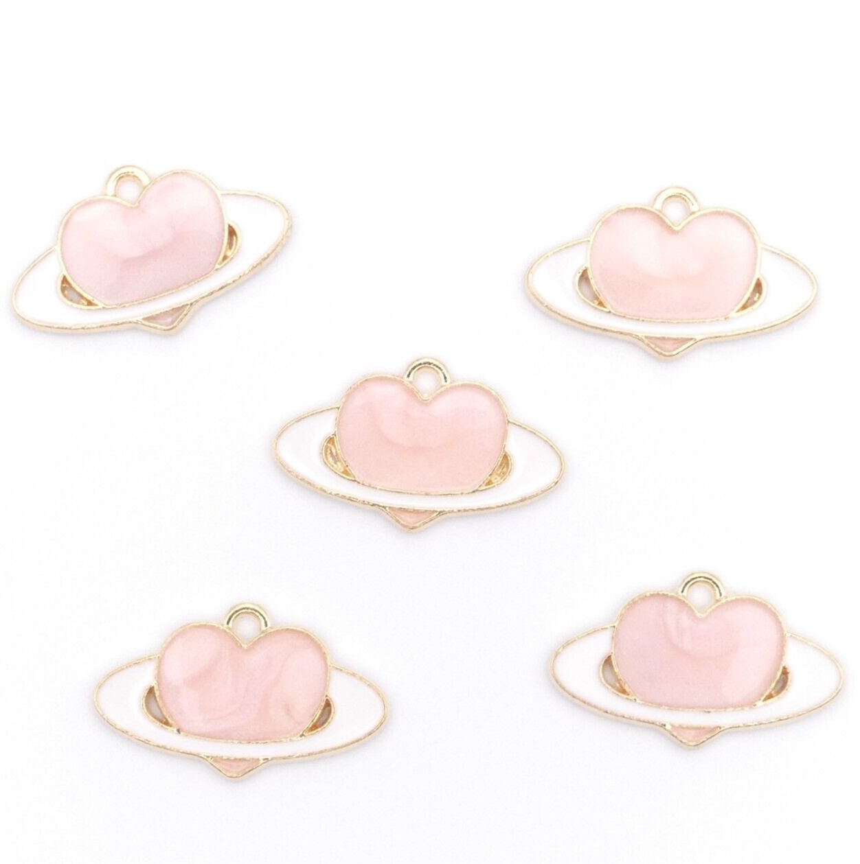 5 Pink And White Heart Enamel Charms Jewellery Making Pink Heart Charms