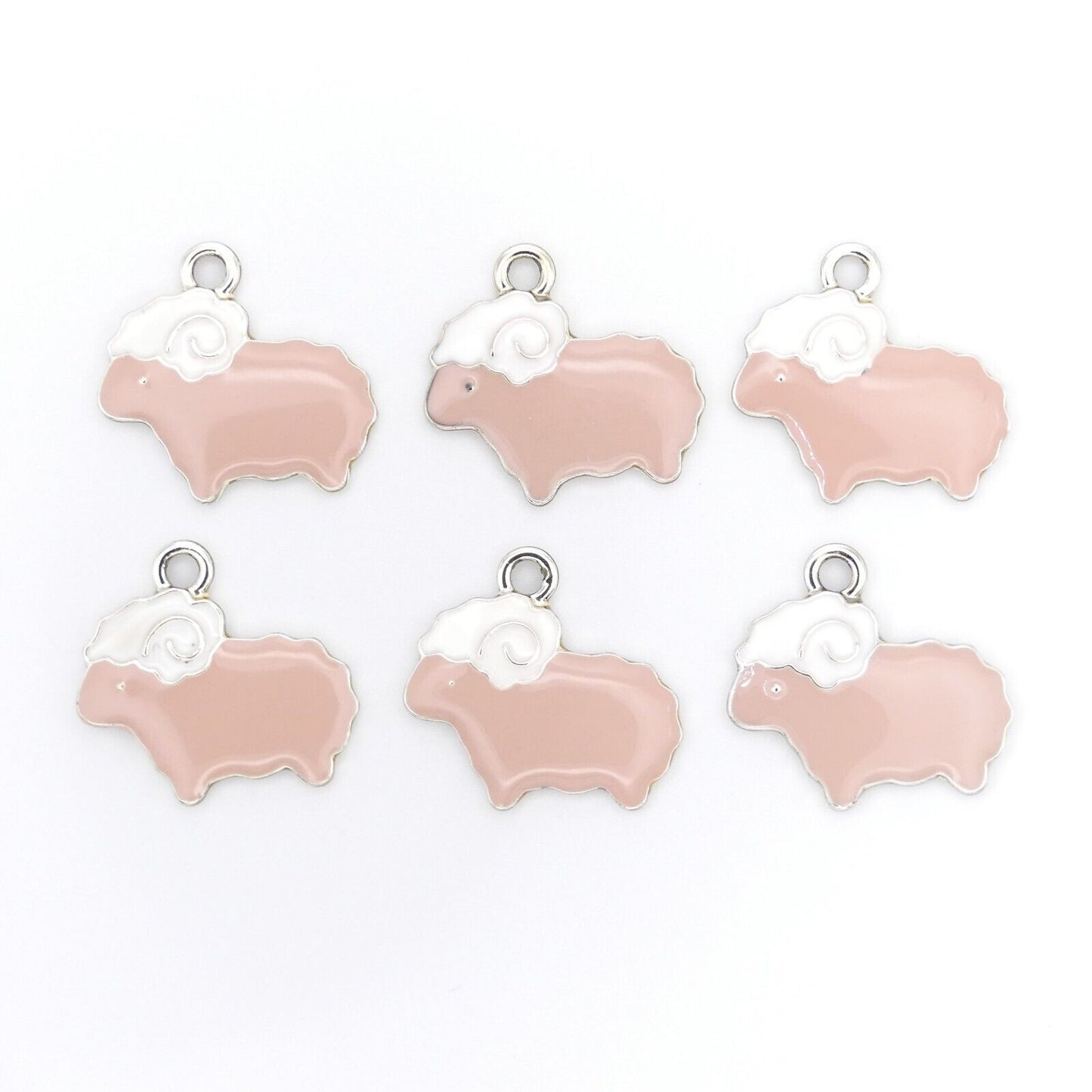 6 Pink Enamel Sheep Charms Enamel Jewellery Making Lamb Ewe Ram