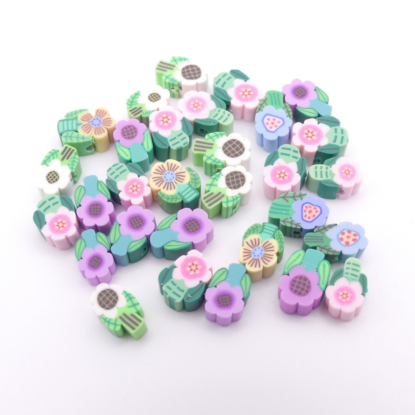 30 Mixed Pastel Colour Daisy Flower Polymer clay Beads Jewellery Making Crafts