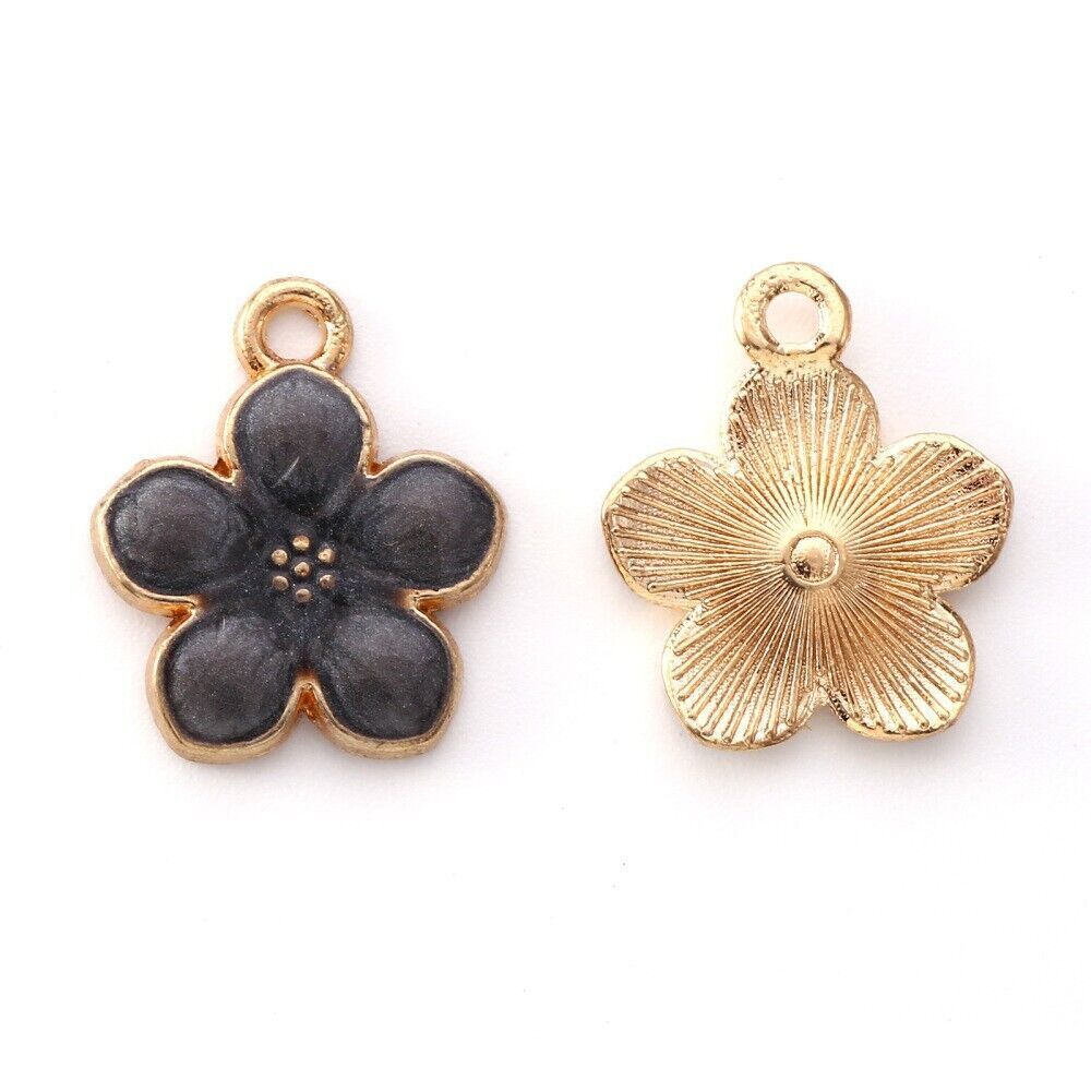 10 Black Enamel Daisy Charms Flower Gold Plated Jewellery Making Crafts