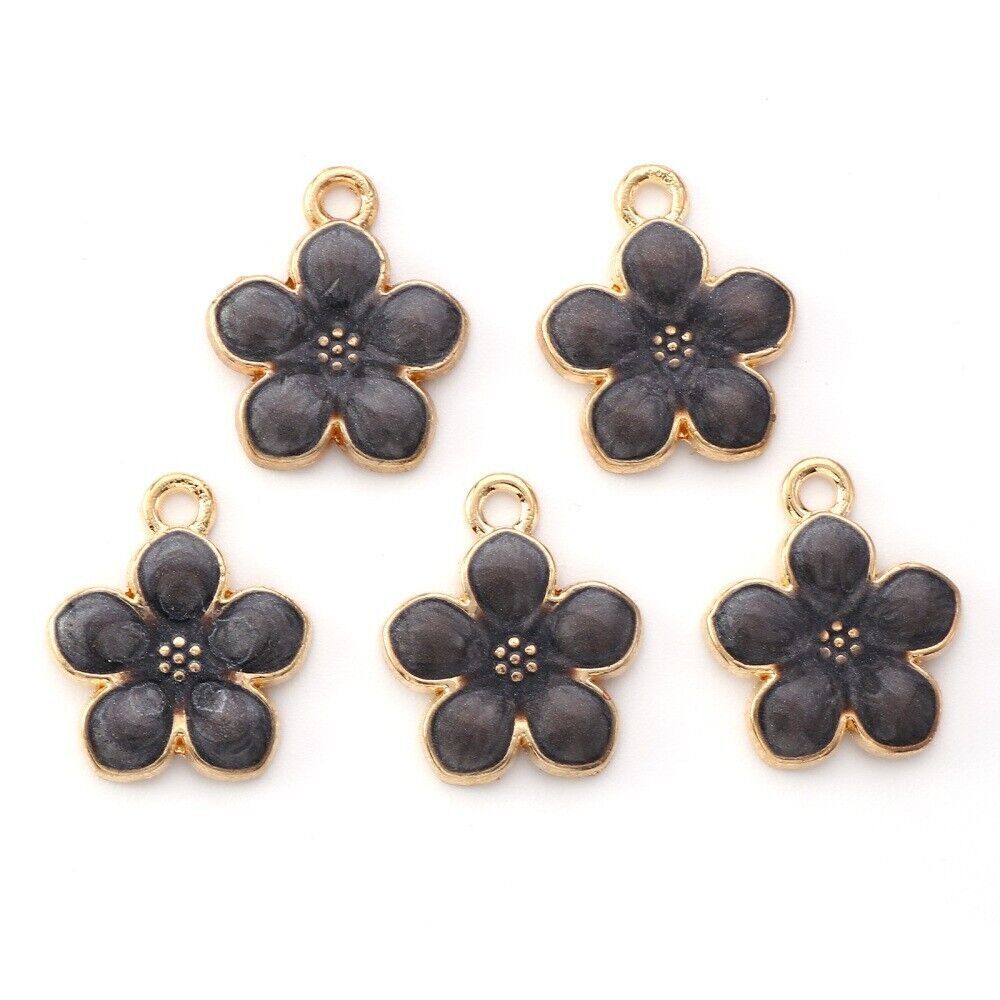 10 Black Enamel Daisy Charms Flower Gold Plated Jewellery Making Crafts