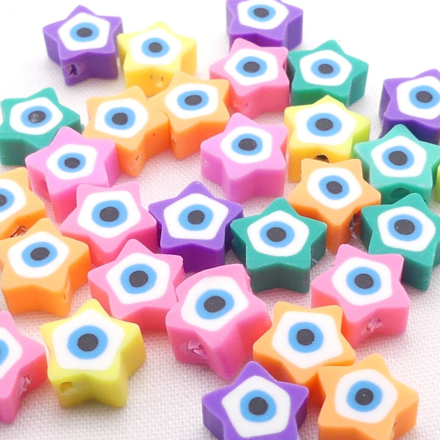 30 Mixed Evil Eye Star Polymer Clay Beads Jewellery Crafts