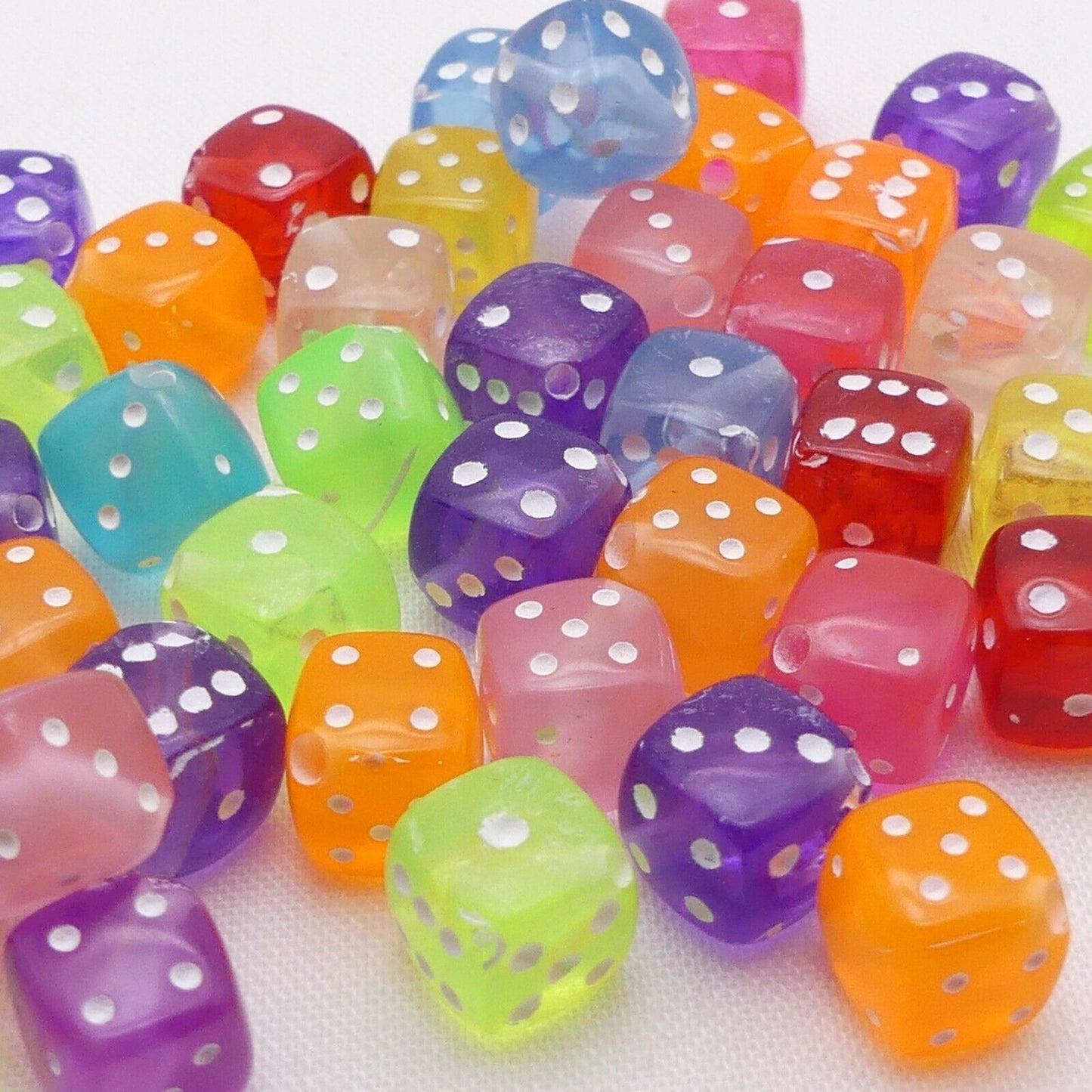 50 Mixed Dice Beads 9mm Cube Random Colours Acrylic Jewellery Making