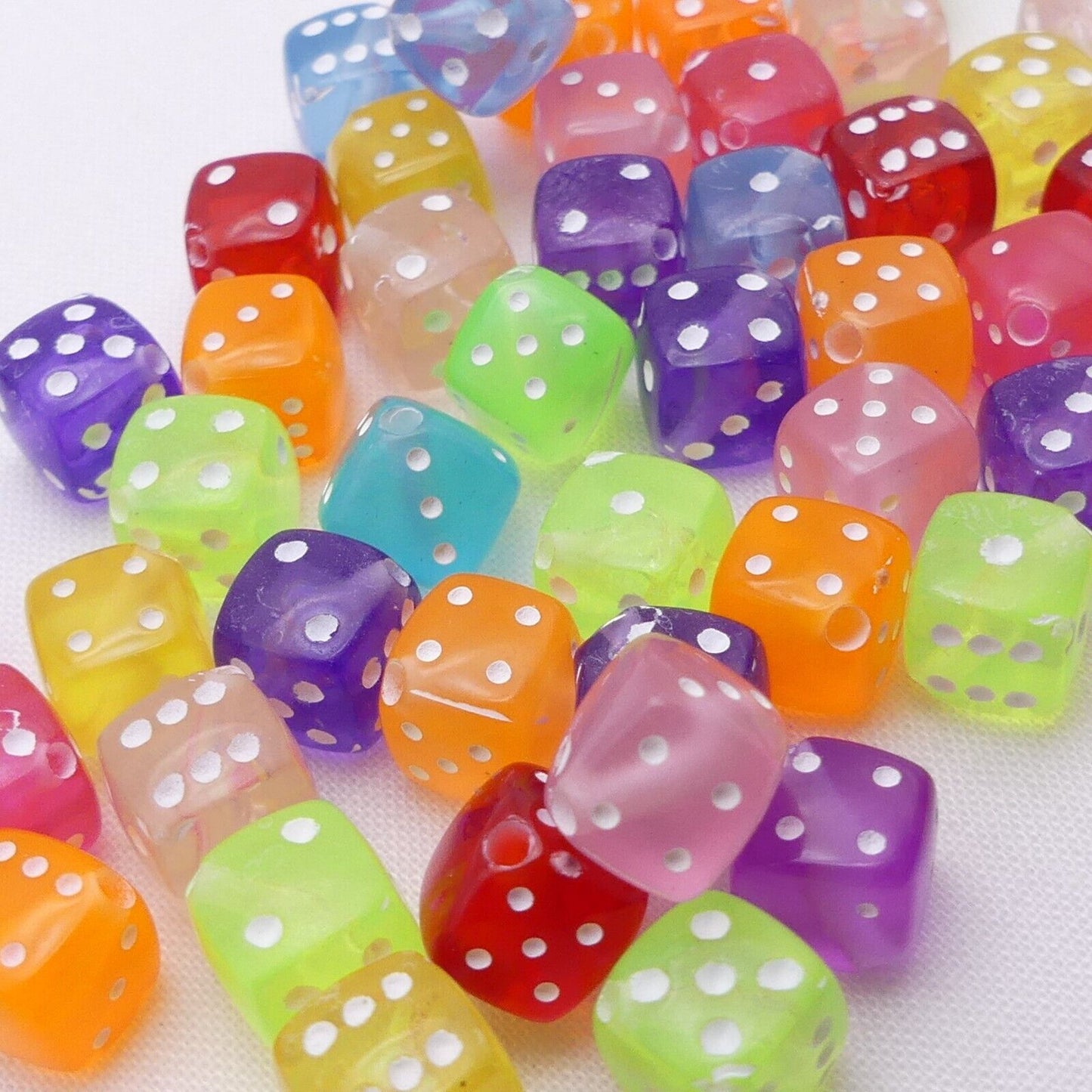 50 Mixed Dice Beads 9mm Cube Random Colours Acrylic Jewellery Making