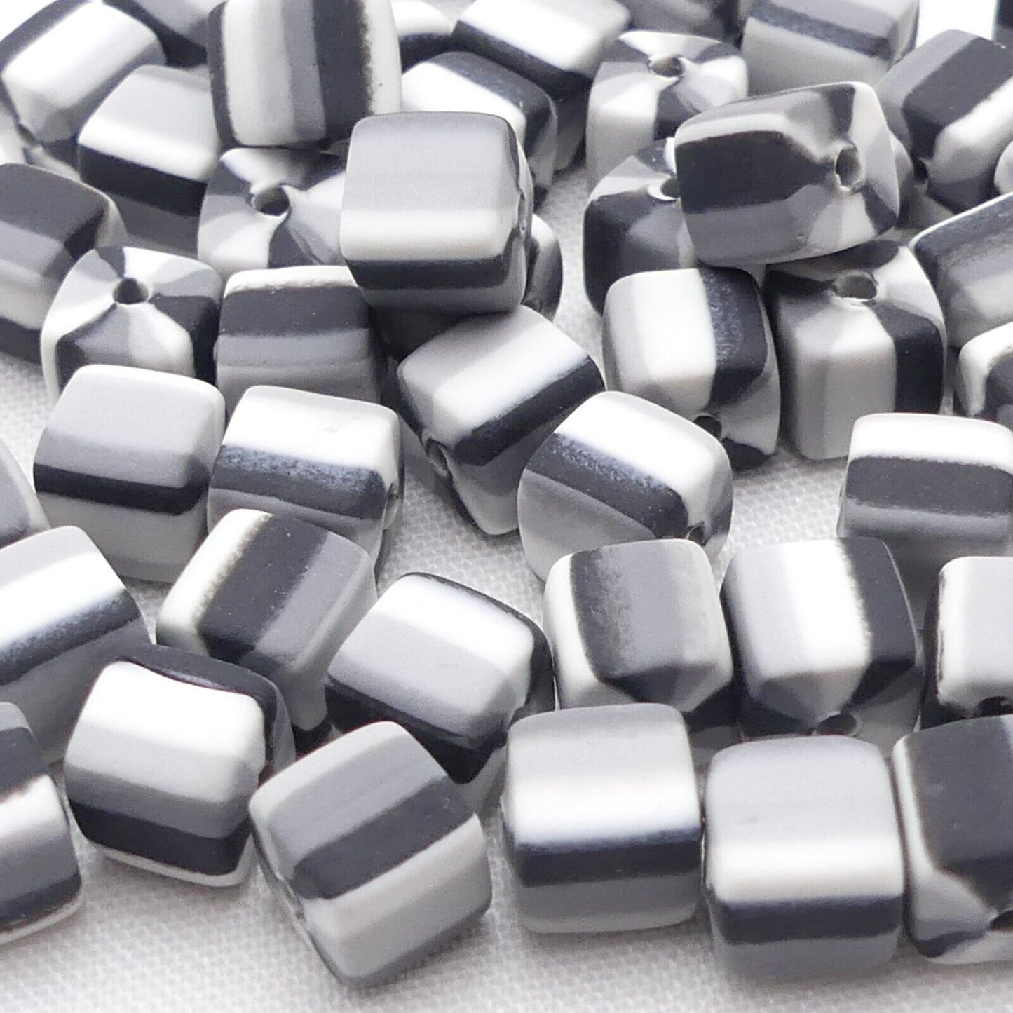 60 White Black And Grey Polymer Clay Cube Beads Jewellery Making Crafts