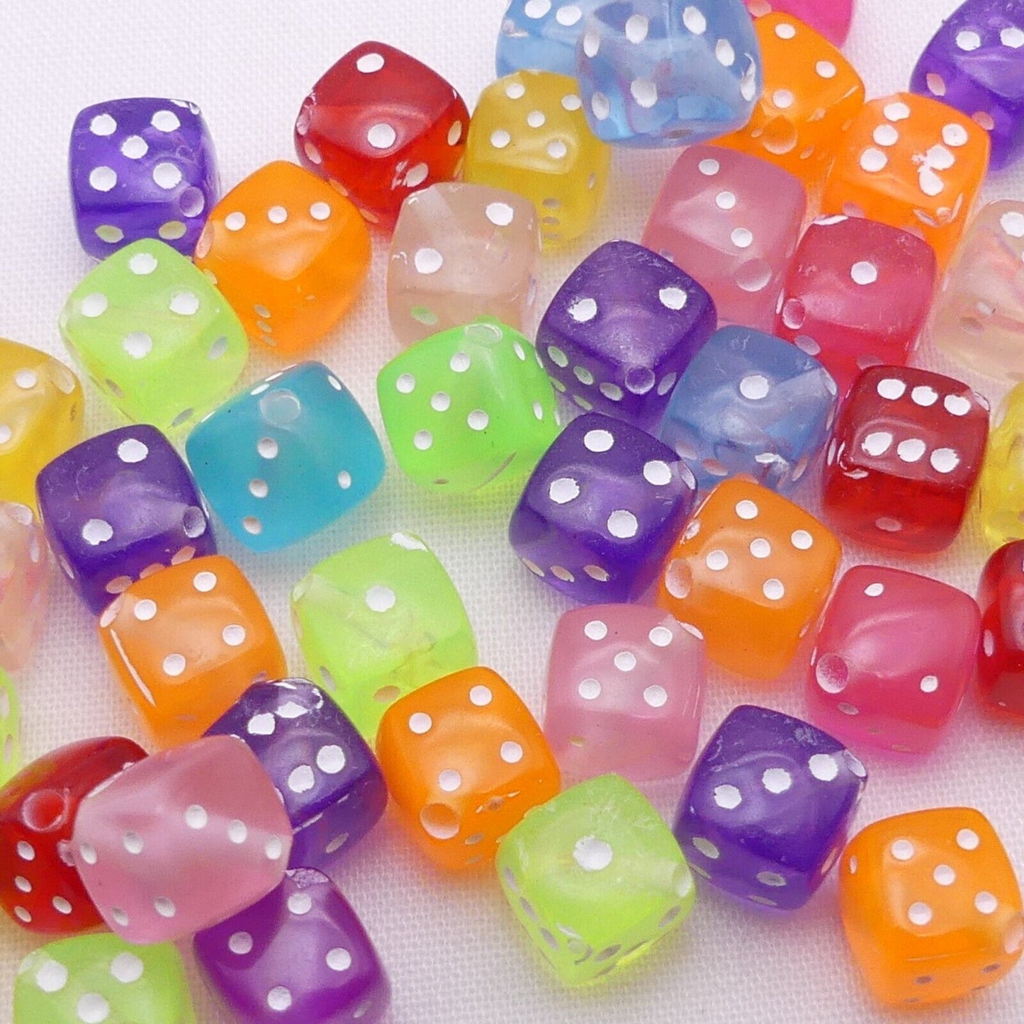 50 Mixed Dice Beads 9mm Cube Random Colours Acrylic Jewellery Making