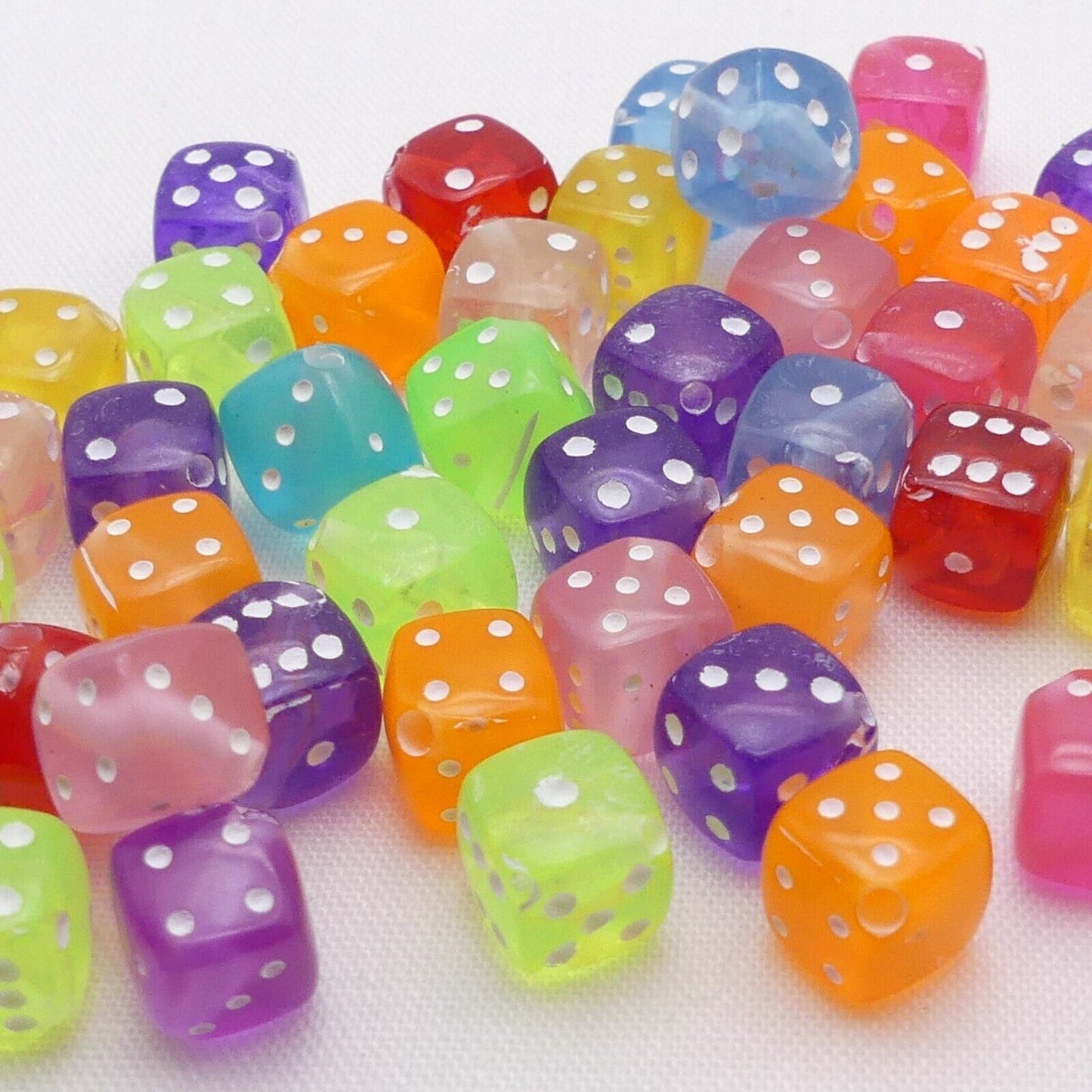 50 Mixed Dice Beads 9mm Cube Random Colours Acrylic Jewellery Making