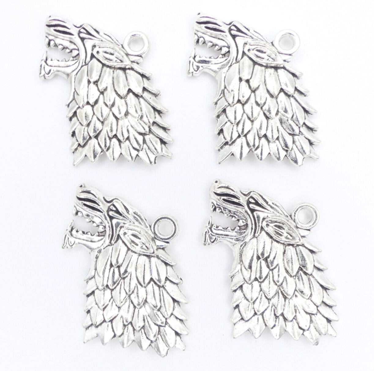 4 Wolf Dog Tibetan Silver Charms Stark Wolf Game Of Thrones Wolf