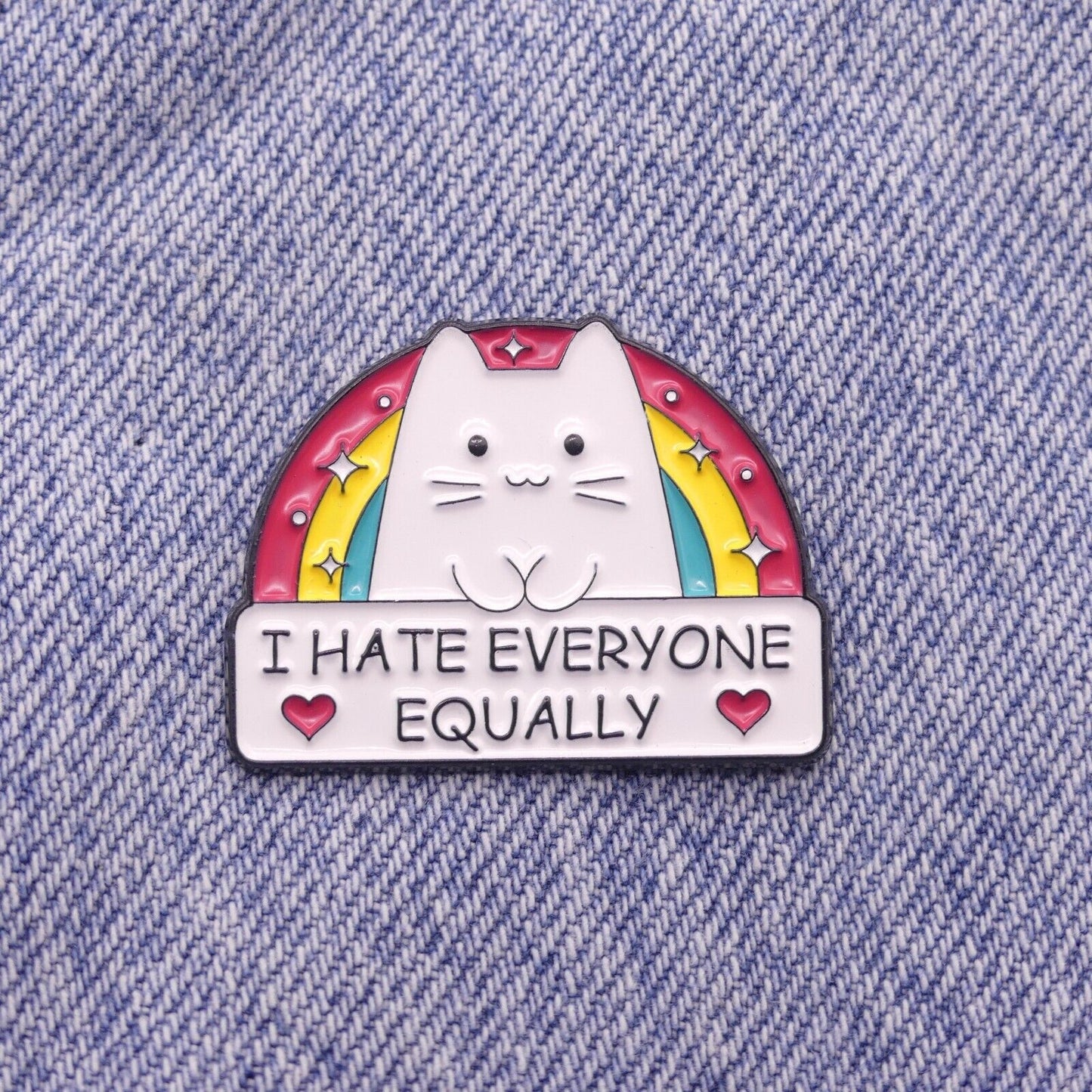 I Hate Everyone Equally Cat Rainbow Enamel Pin Badge