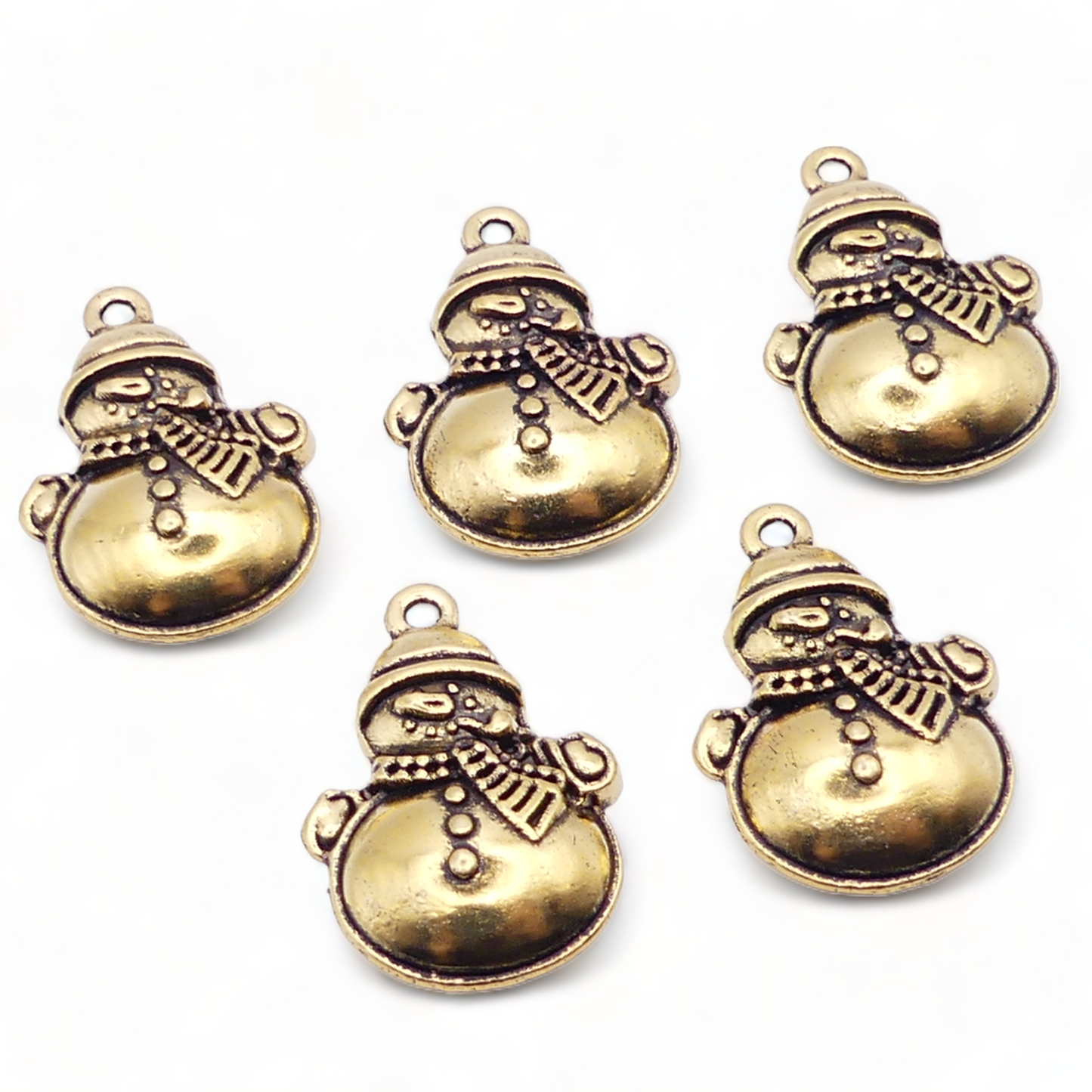 5 Gold Tone Tibetan Snowman Charms