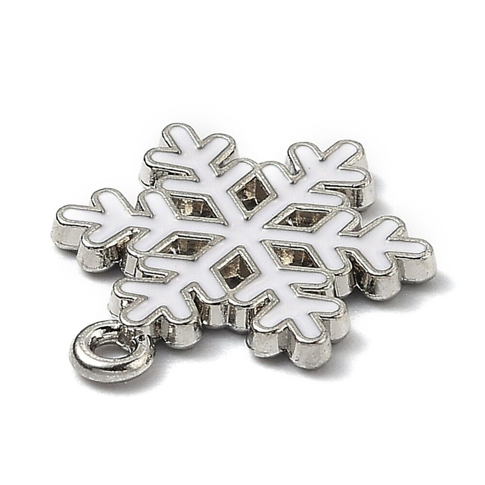 10 White Snowflake Enamel Charms