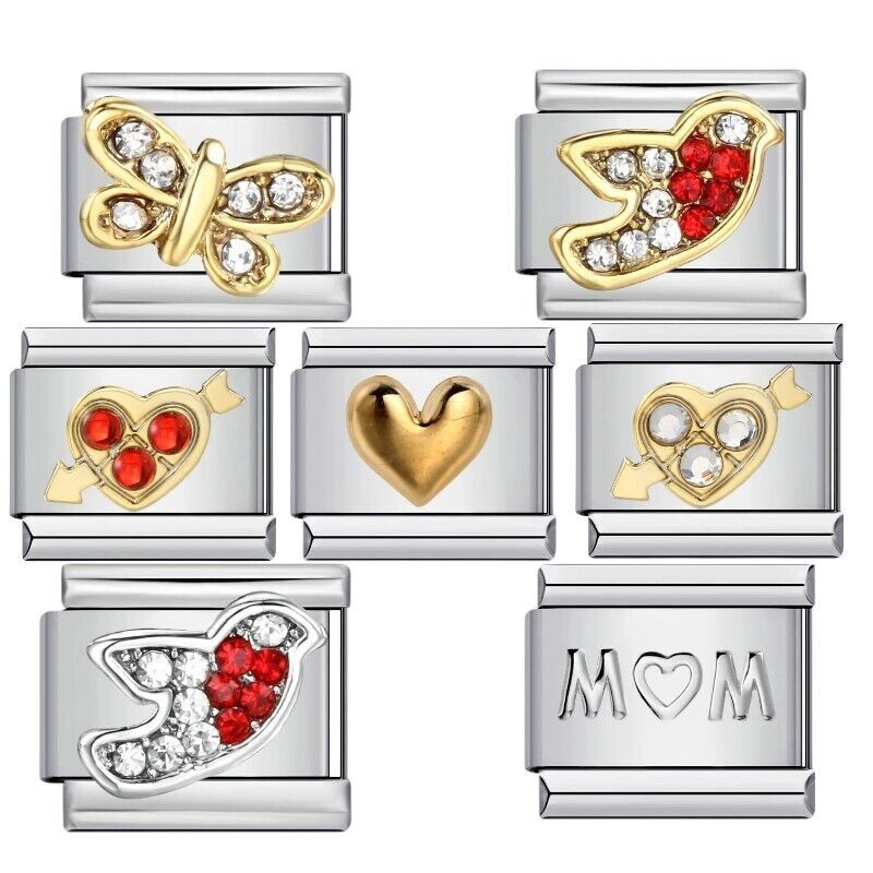 Gold Silver CZ Robin Animal Charm Fits 9mm Classic Italian Nomination Bracelet