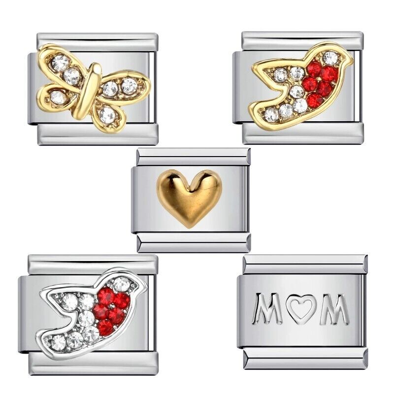 Gold Silver CZ Robin Animal Charm Fits 9mm Classic Italian Nomination Bracelet