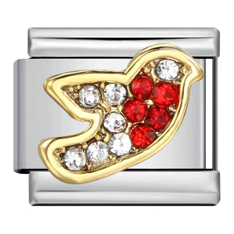 Gold Silver CZ Robin Animal Charm Fits 9mm Classic Italian Nomination Bracelet