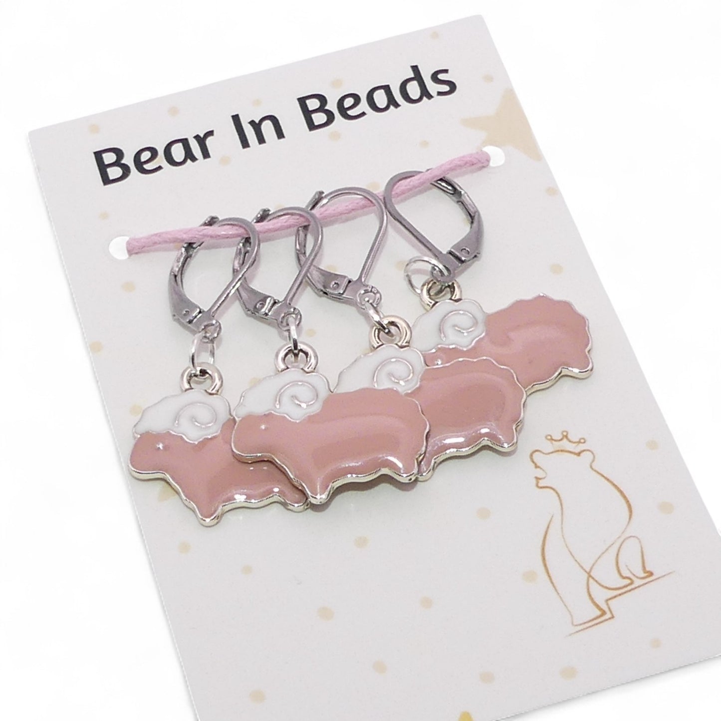 4 Pastel Pink Sheep Row Counter Crochet Knitting Clip Stitch Markers Holders