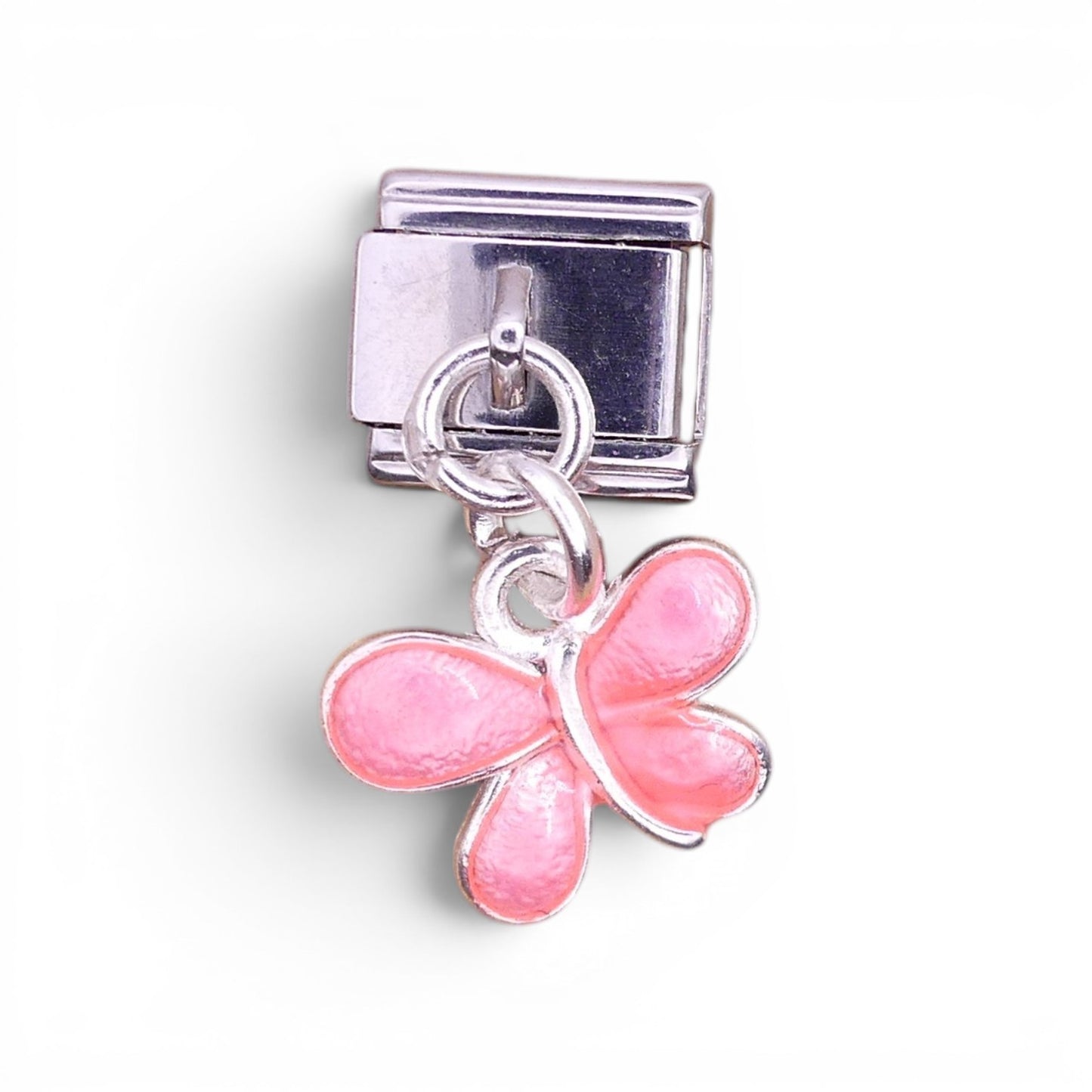 Butterfly Dangle Italian Charm | Pink, Red & Green Enamel | 9mm Stainless Steel