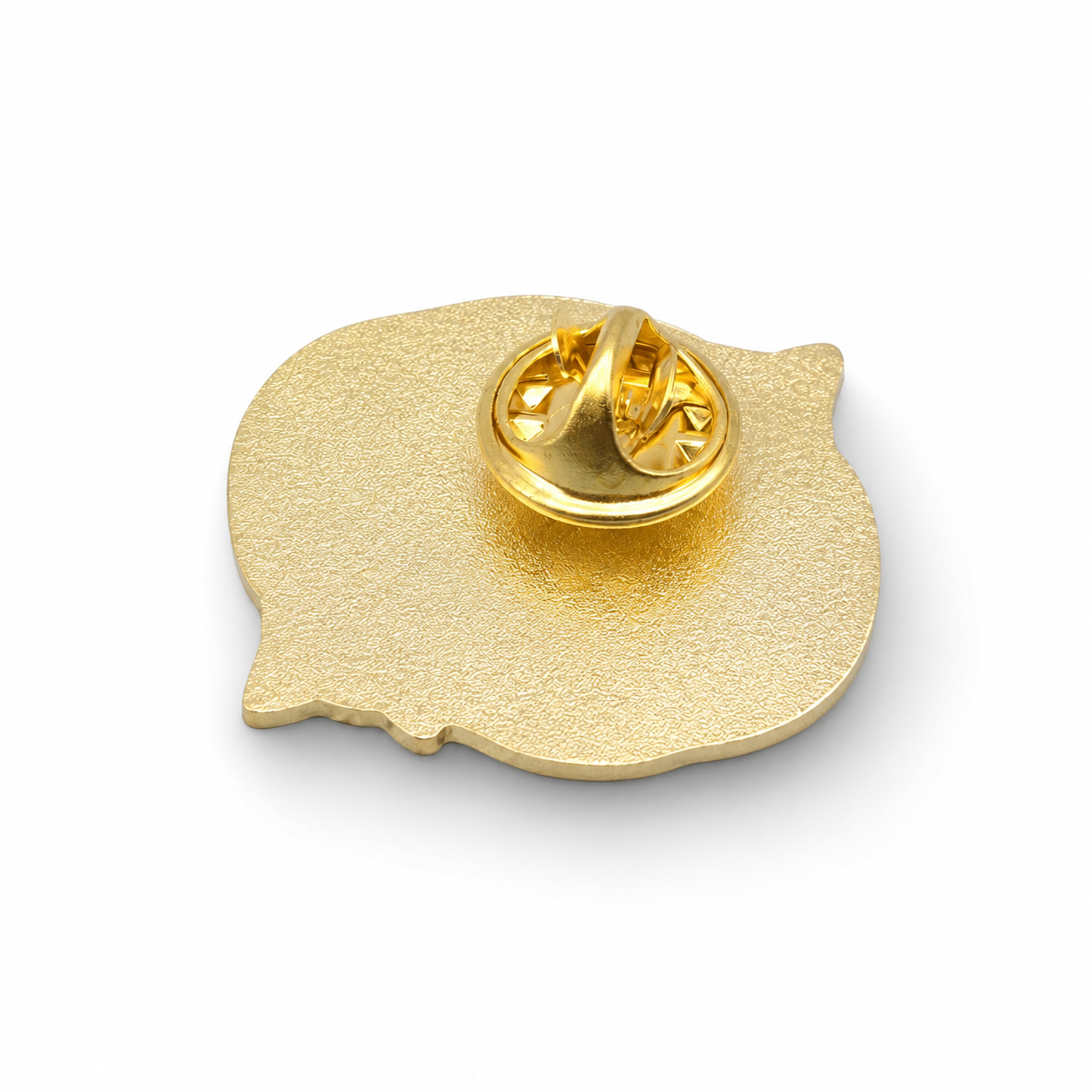 Gold metal pin back with circular clasp for enamel badge