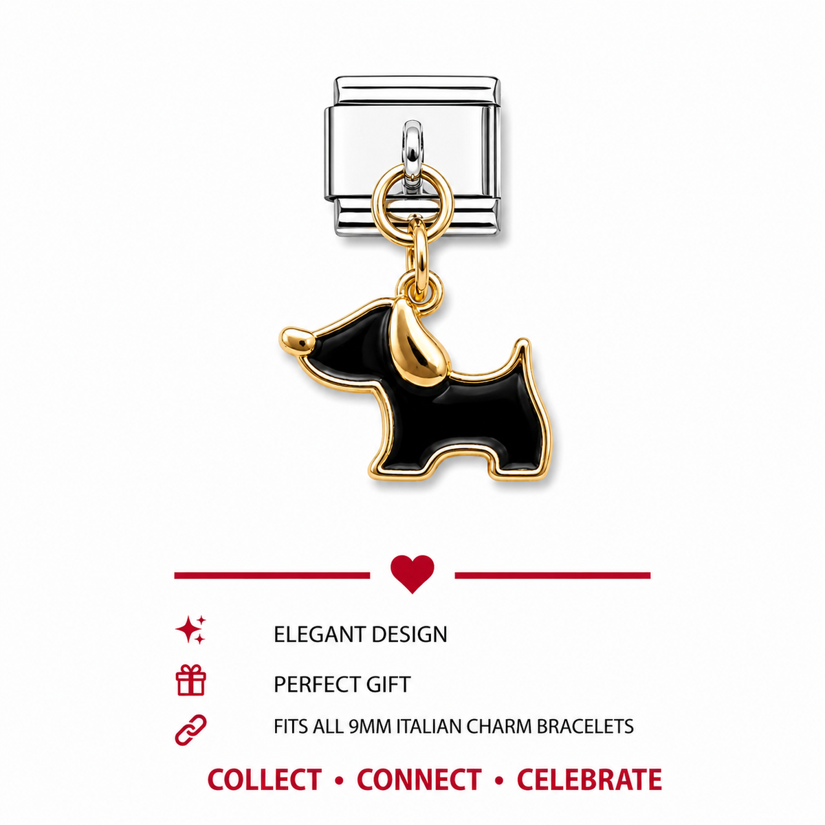 Black Dog Dangle Italian Charm | 9mm | Fits All Italian Bracelets