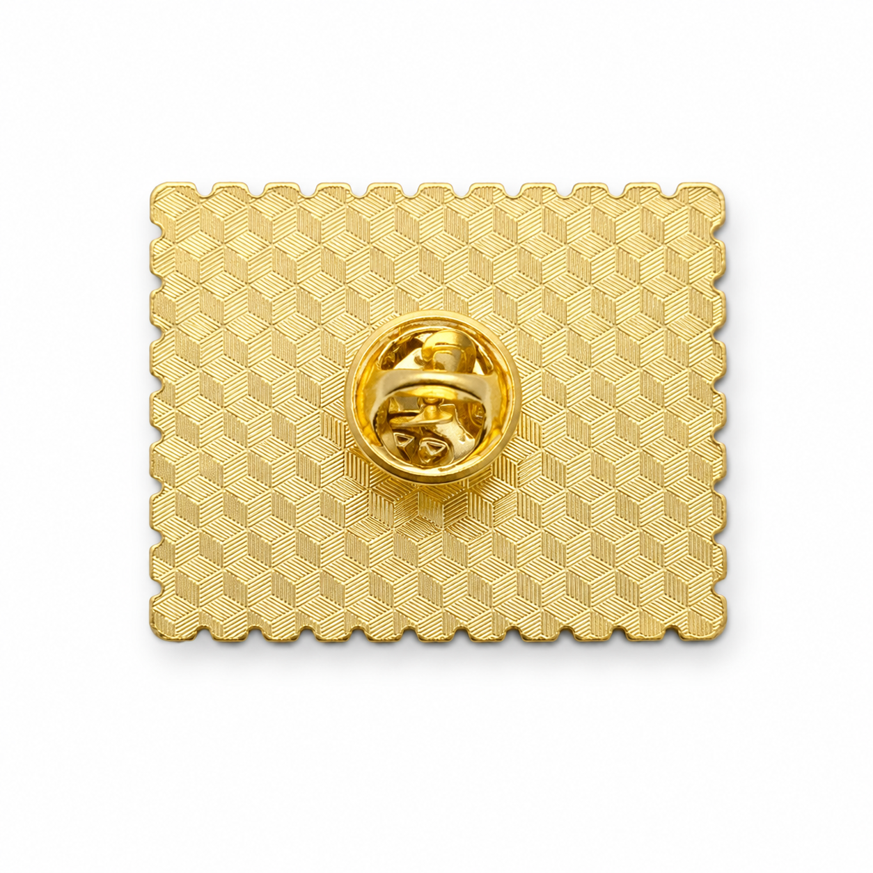 Gold enamel pin badge back with metal clasp and circular locking pin