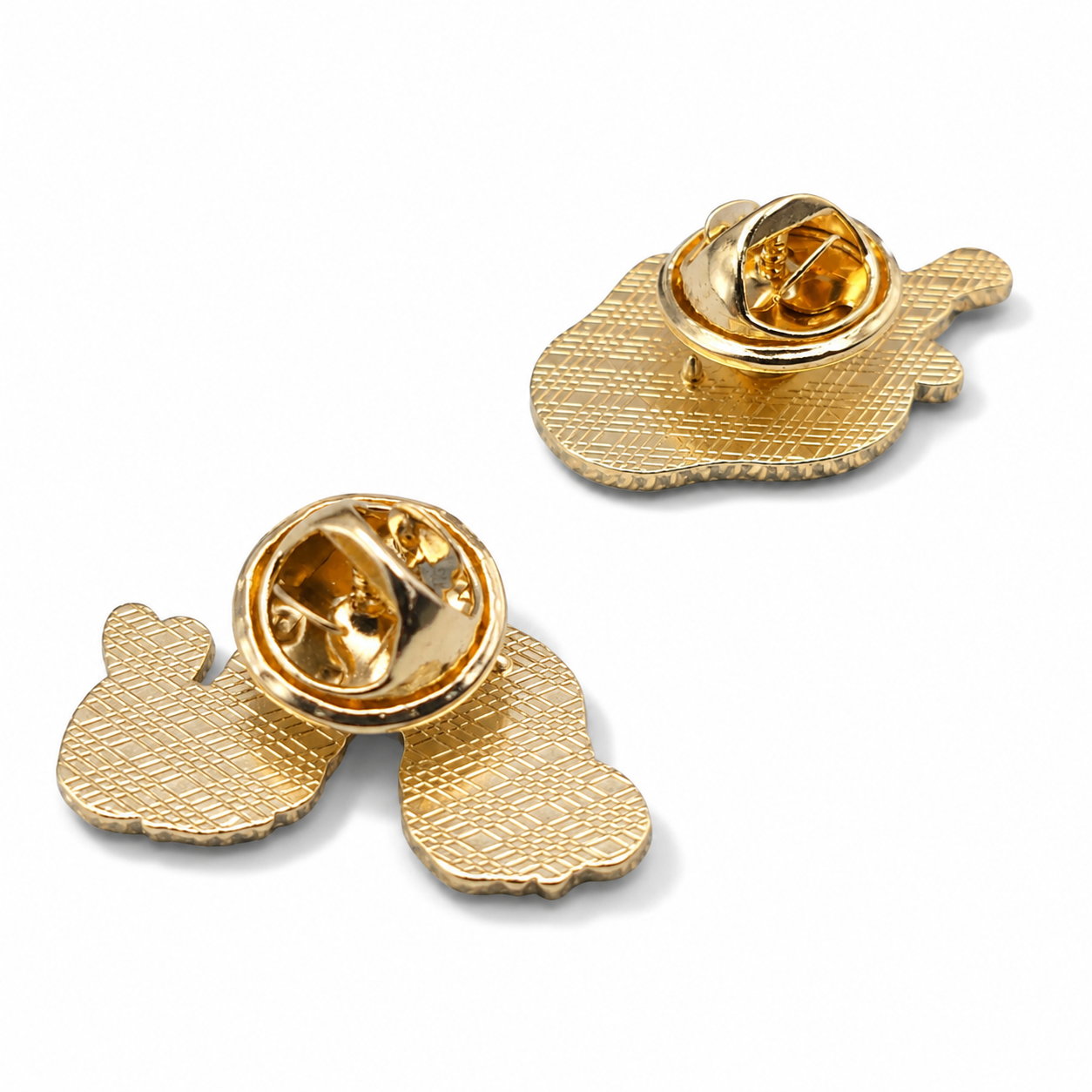 Gold-tone enamel pin backs, two pins with butterfly clasp closures