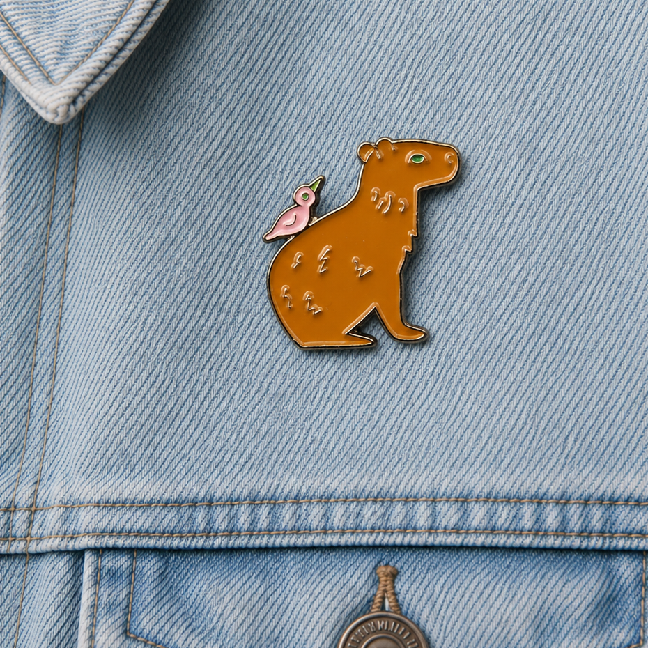 Capybara & Bird Enamel Pin Badge