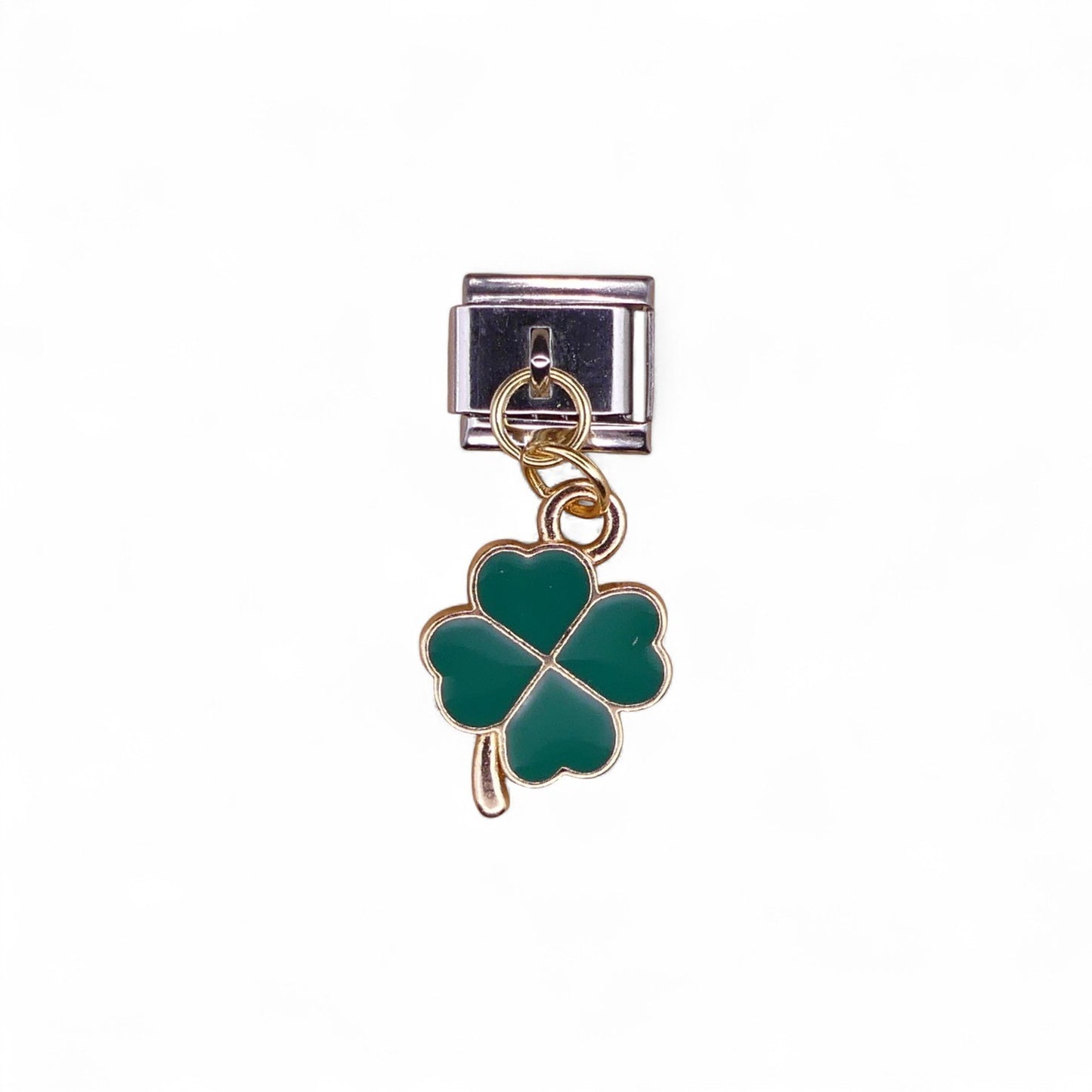Green with gold accents Four leaf Clover-shaped Italian dangle charm