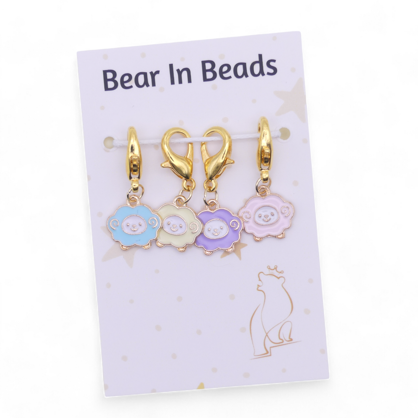 4 Pastel Sheep Row Counter Crochet Knitting Clip Stitch Markers Holders