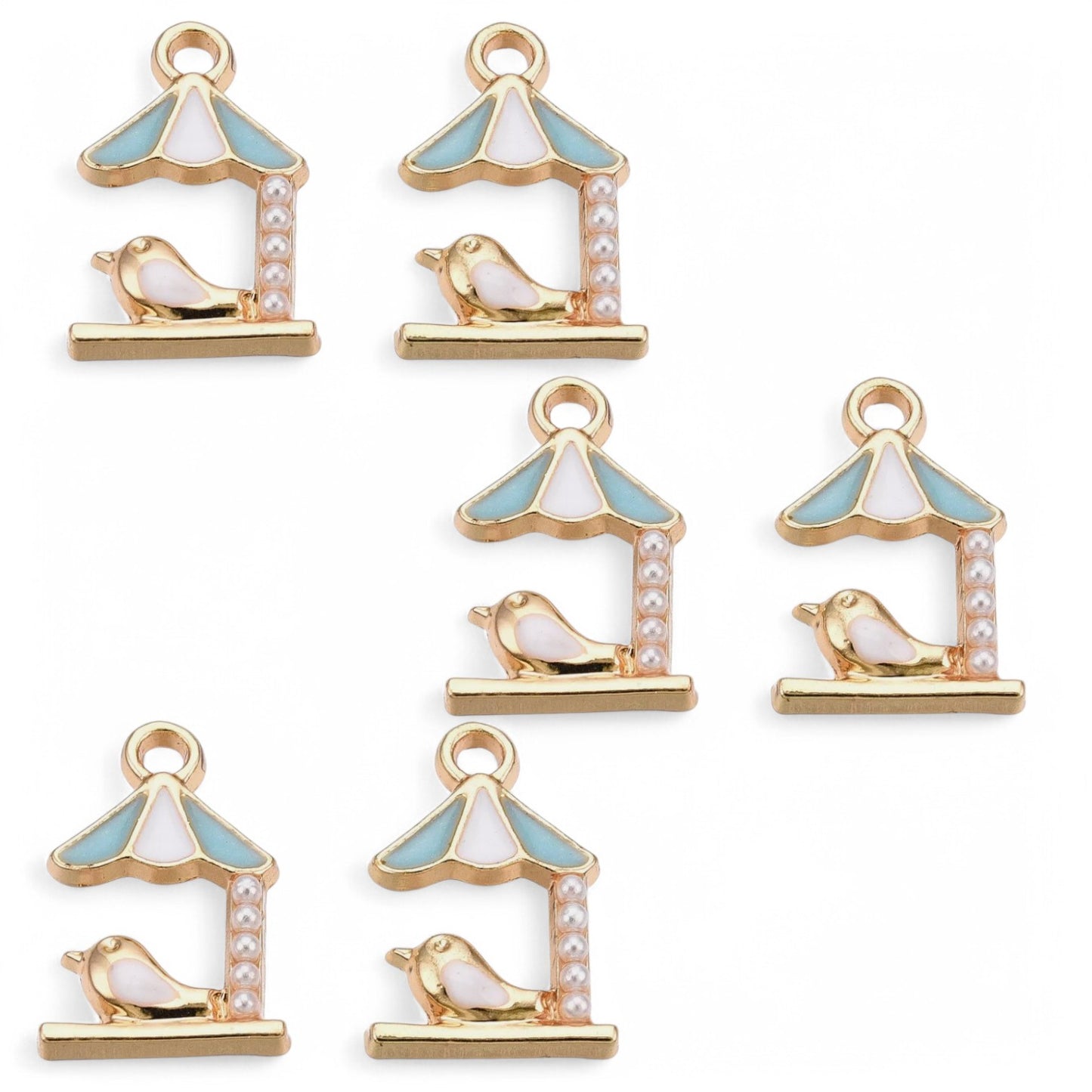 6 Gold Plated Blue Bird And Umbrella Enamel Charms Jewellery Making