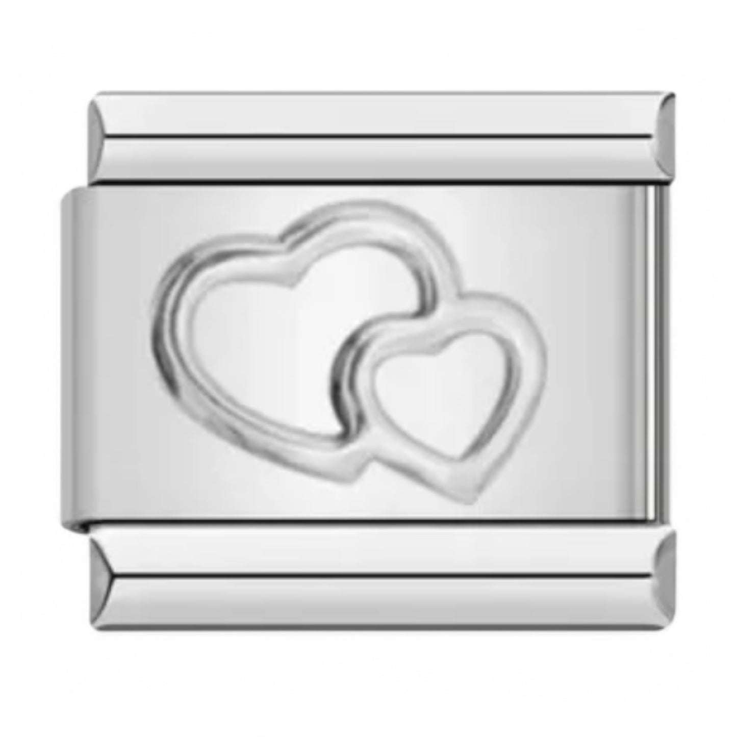 Silver Italian charm with interlocking heart design