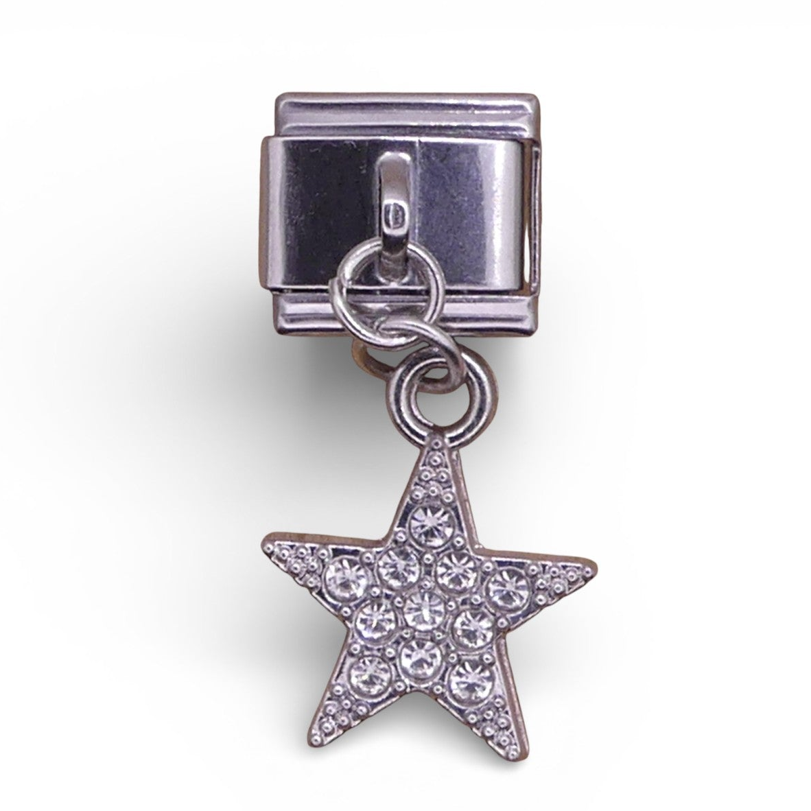 Silver and clear crystal star-shaped Italian dangle charm