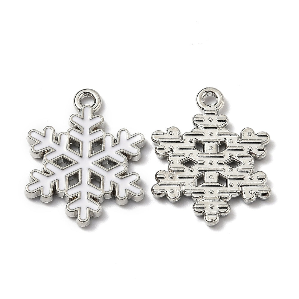 10 White Snowflake Enamel Charms