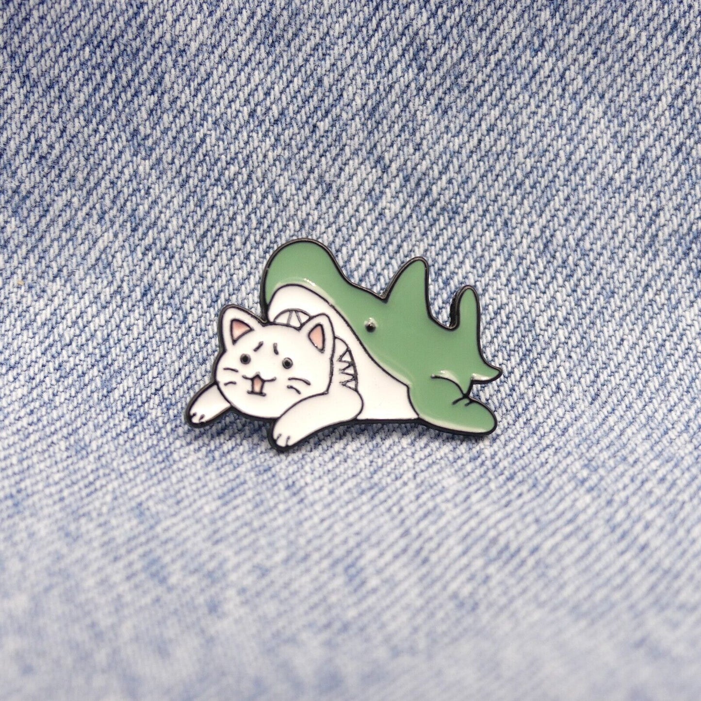 Cat In A Shark Funny Enamel Pin Badge