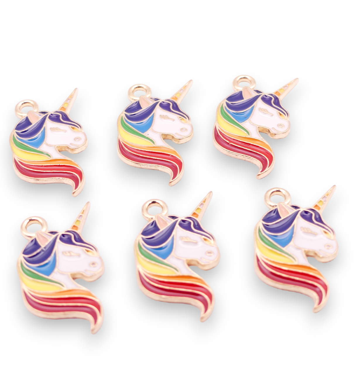 6 Unicorn Rainbow Gold Plated Enamel Charms Jewellery Making Supplies