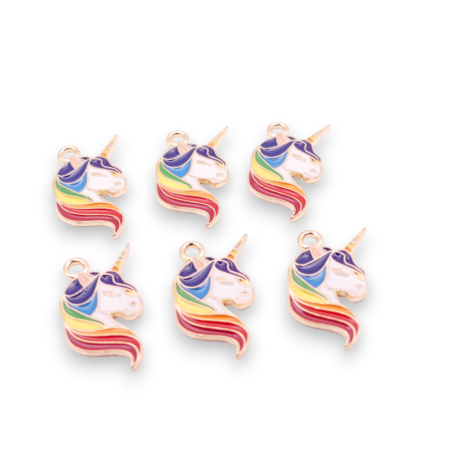 6 Unicorn Rainbow Gold Plated Enamel Charms Jewellery Making Supplies
