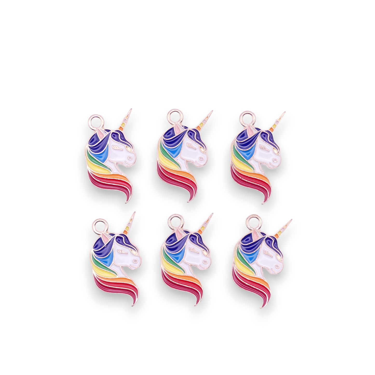 6 Unicorn Rainbow Gold Plated Enamel Charms Jewellery Making Supplies